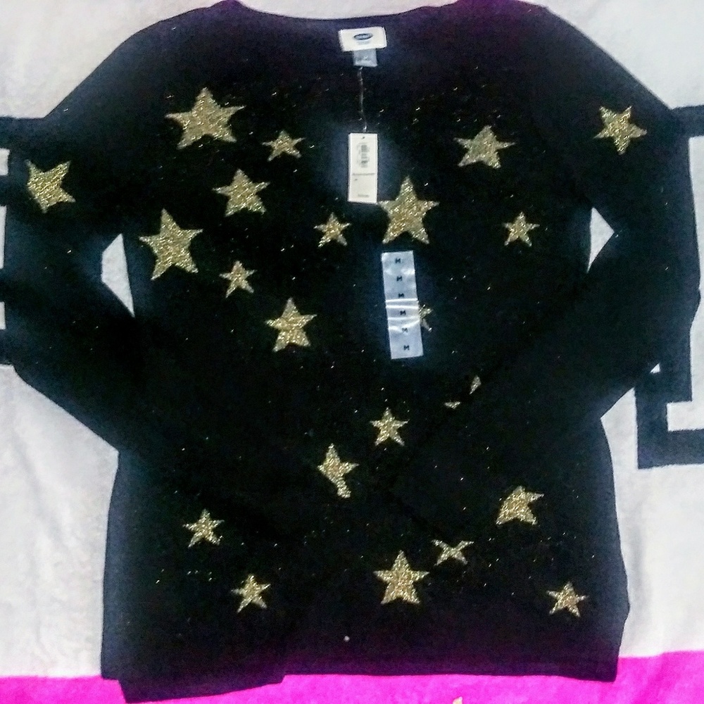 🆕NWT BLACK & GOLD STAR SWEATER OLD NAVY M
